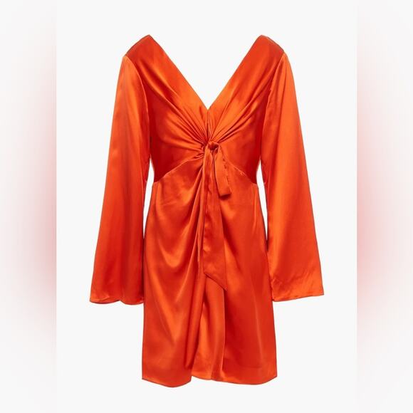 Cinq a Sept Caelan Burnt Orange Long Sleeve Silk Mini Dress Size 4 - Picture 2 of 13